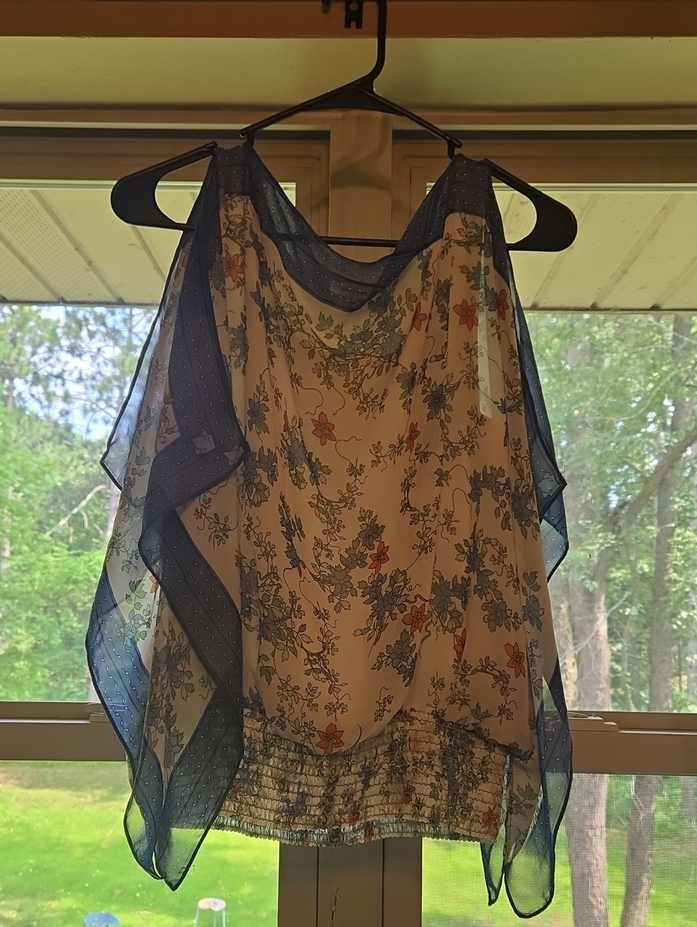 Floral Sheer Overlay Blouse in Cream and Navy
